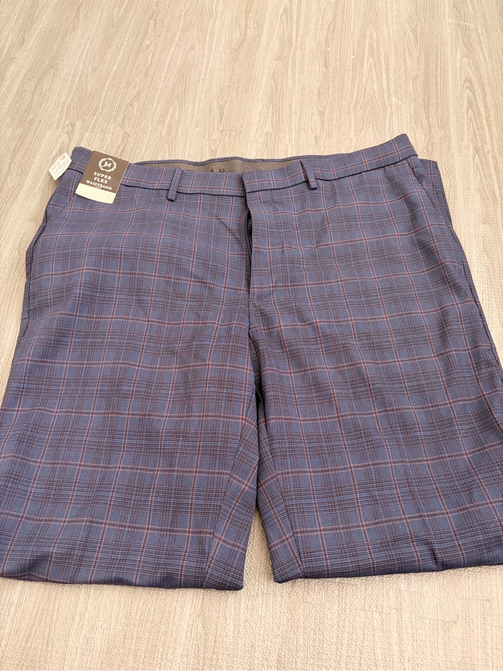 Haggar Navy Plaid Dress Pants with Red Windowpane
